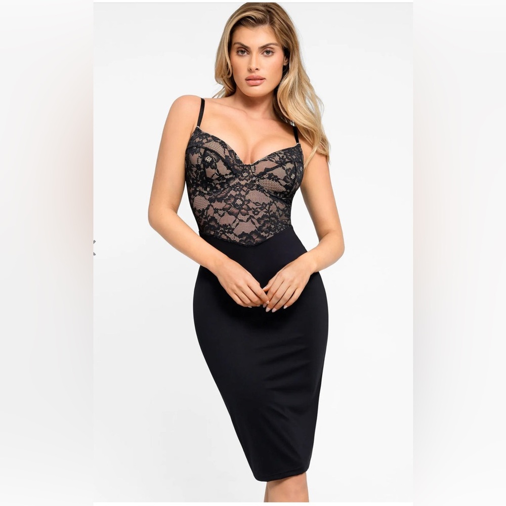 Popilush Shapewear Sculpting Lace
Corset Midi Slip Dress SM